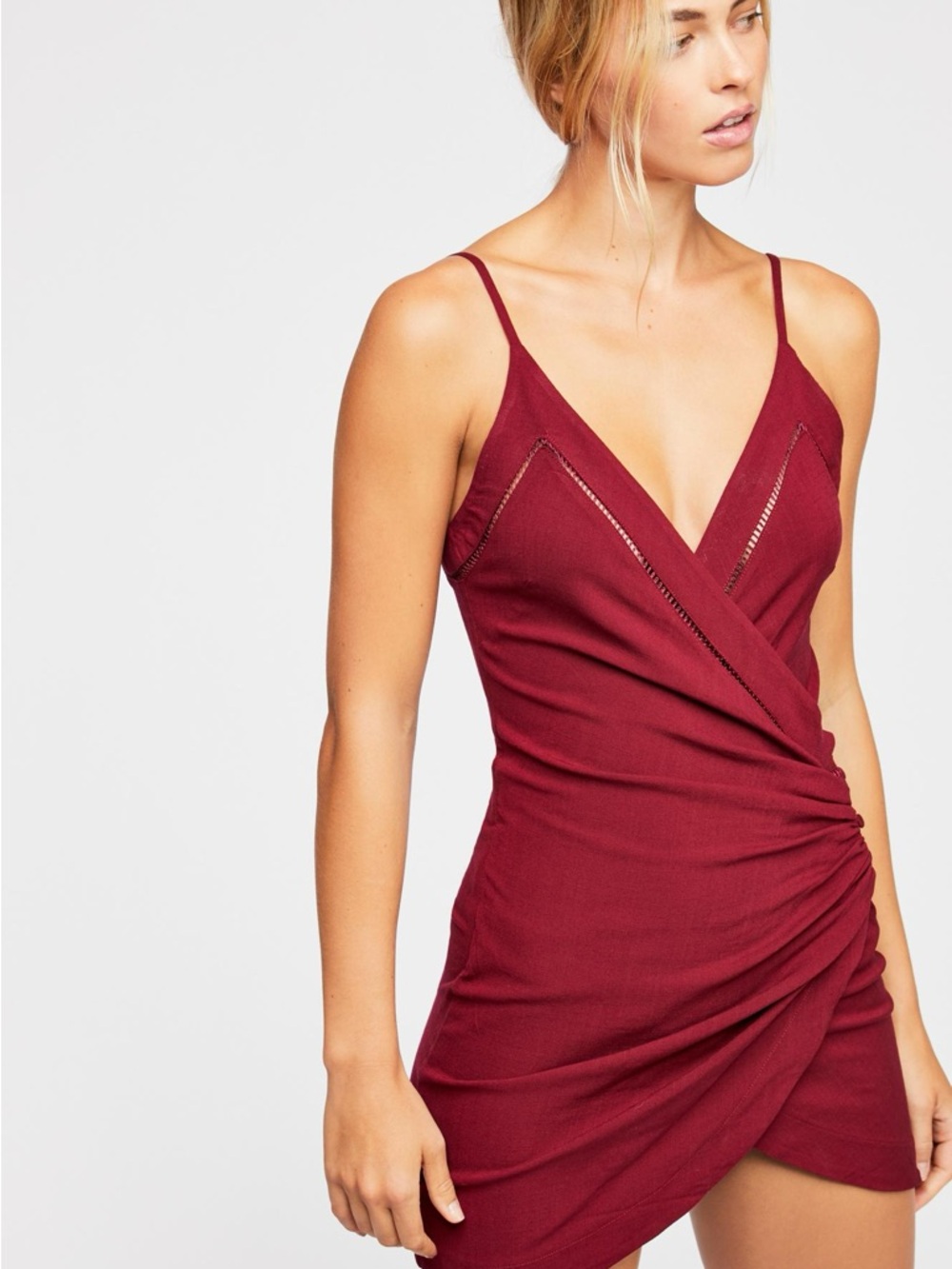 Dylan Mini Slip Dress- Ruched Wrap Mini Dress in Rust/warm brown/baked red - Picture 10 of 10